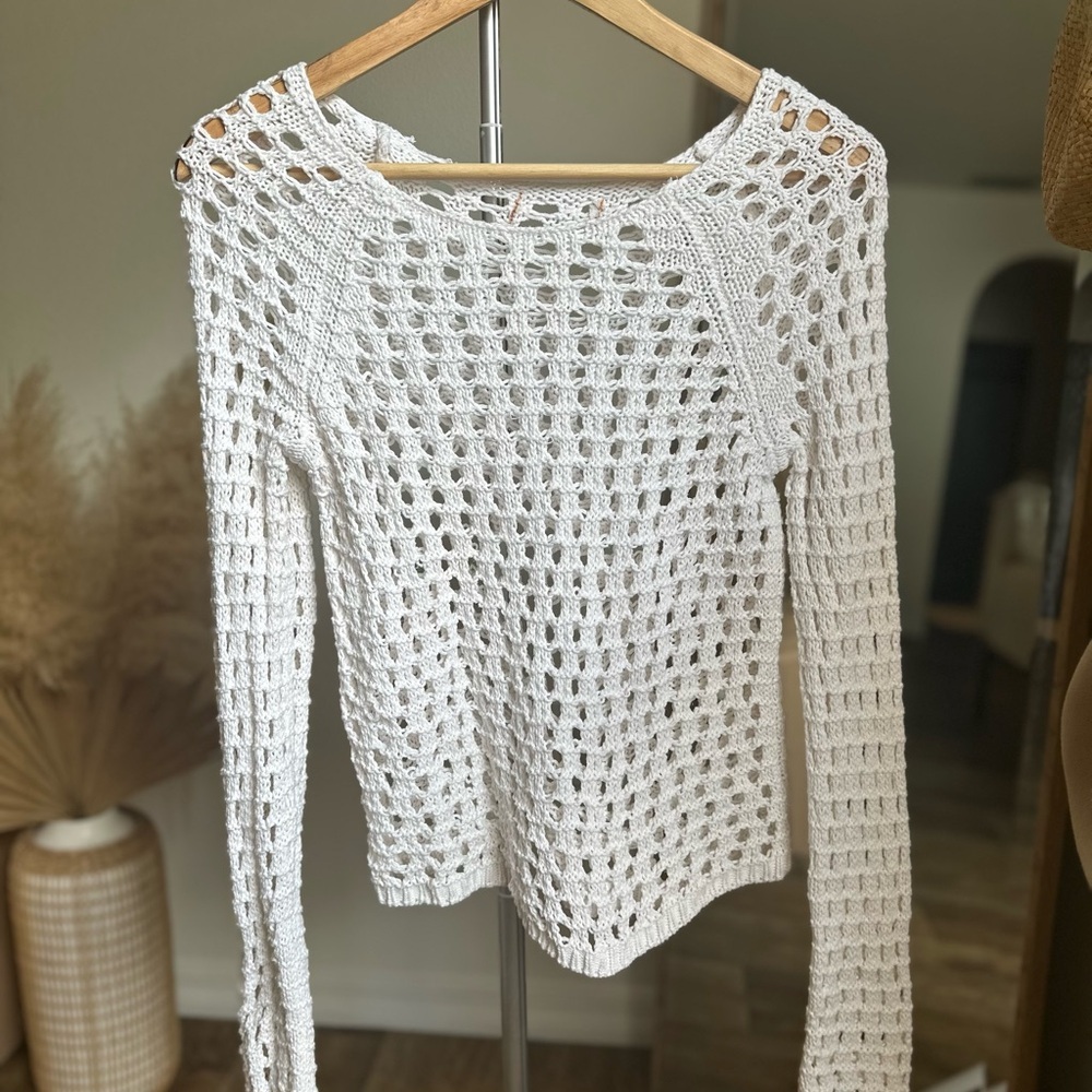 White Crochet Knit Sweater